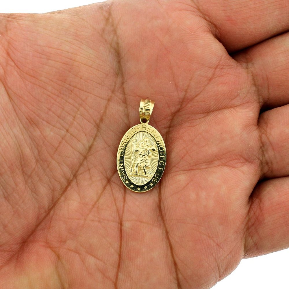 Real 10K Yellow Gold Diamond Cut Saint Christopher Pendant - Picture 3 of 8